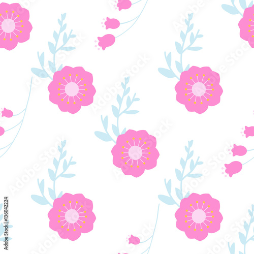 Seamless floral pattern. Simple scandi style. Vector illustration.