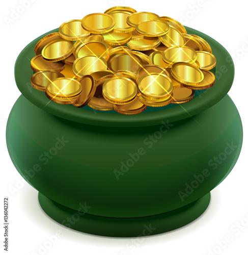 Green pot full of gold coins