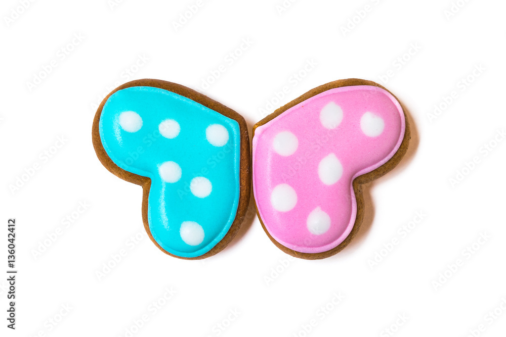 Heart shaped st. Valentine's cakes lay together as butterfly Heart shaped st. Valentine's cakes lay together as butterfly