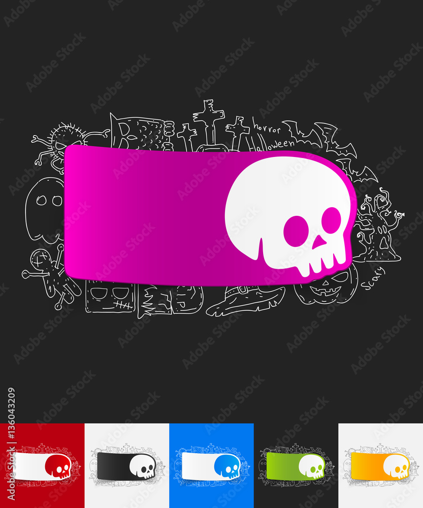 skull paper sticker with hand drawn elements Stock Vector | Adobe Stock