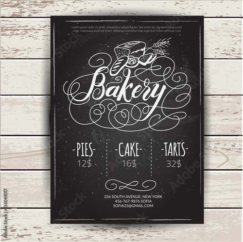 Bakery menu design and bakery hand drawn vector illustration. Retro cover restaurant menu template.