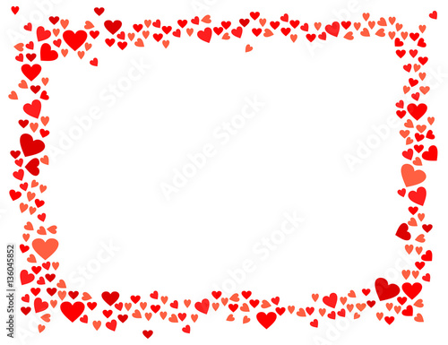 Abstract love for your Valentines Day greeting card design. Red Hearts horizontal frame isolated on white background. Vector illustration
