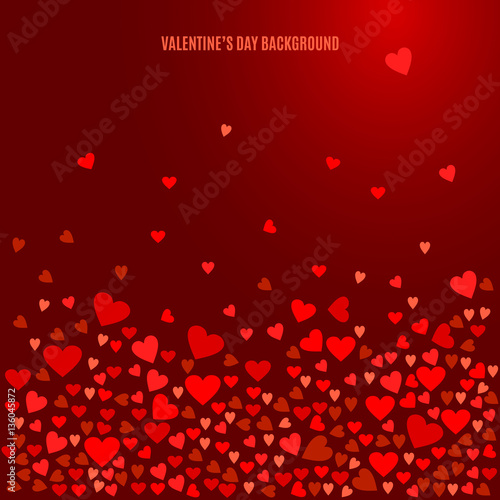 Abstract love background for your Valentines Day greeting card design. Red Hearts isolated on dark wine background. Vector illustration