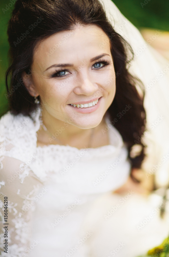 Portrait of the brunette bride with the blue eyes Portrait of the brunette bride with the blue eyes