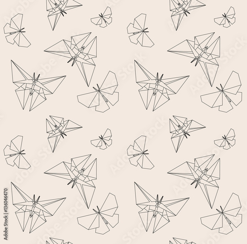 Thin Line Butterfly. Paper Origami Style. Hand Drawn Vector Seamless Pattern. Origami To Make. How To Make Origami. Paper Origami. Origami Easy. Wrapping Paper. Japanese Tradition.