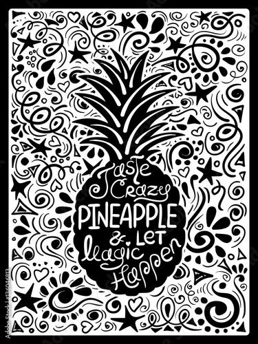 Illustration Of Pineapple And Hand Drawn Lettering.