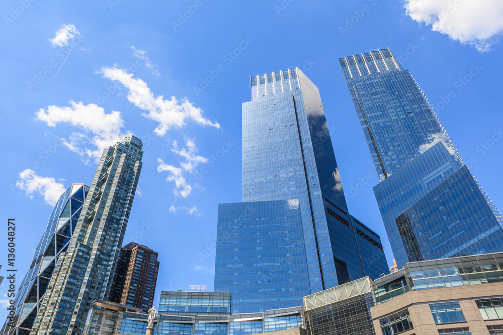 Looking up view of High Building from Columbus Circle New York C Looking up view of High Building from Columbus Circle New York C