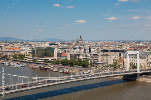 Budapest, Hungary - Panorama of the City with Elizabeth Bridge and the Danube