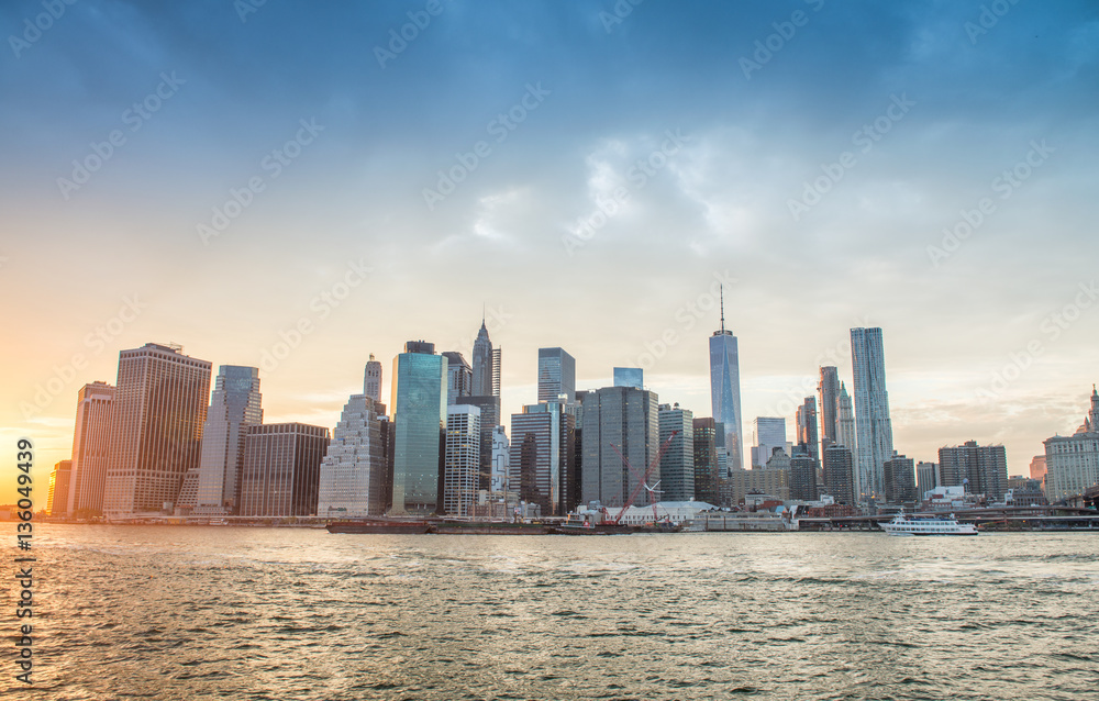 Downtown Manhattan Panorama at dusk, New York