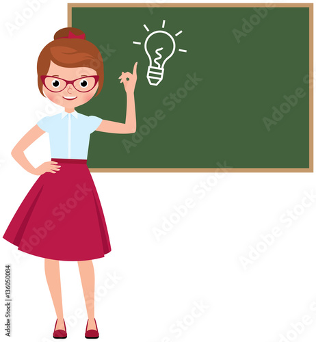 Cartoon character vector teacher standing at the blackboard
