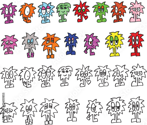 Collection of Spikey Monster Ficticious Cartoon Characters © squeebcreative