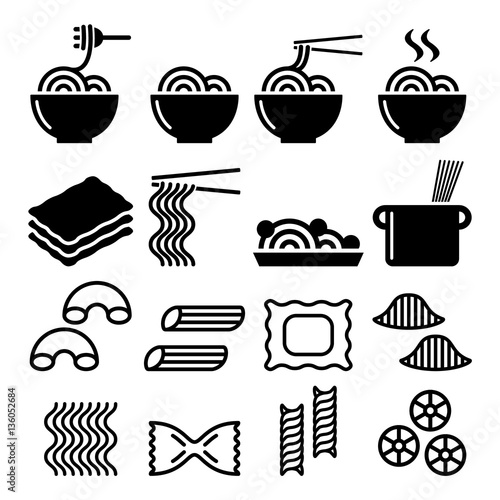 Pasta, noodles, spaghetti - Italian food icons set 