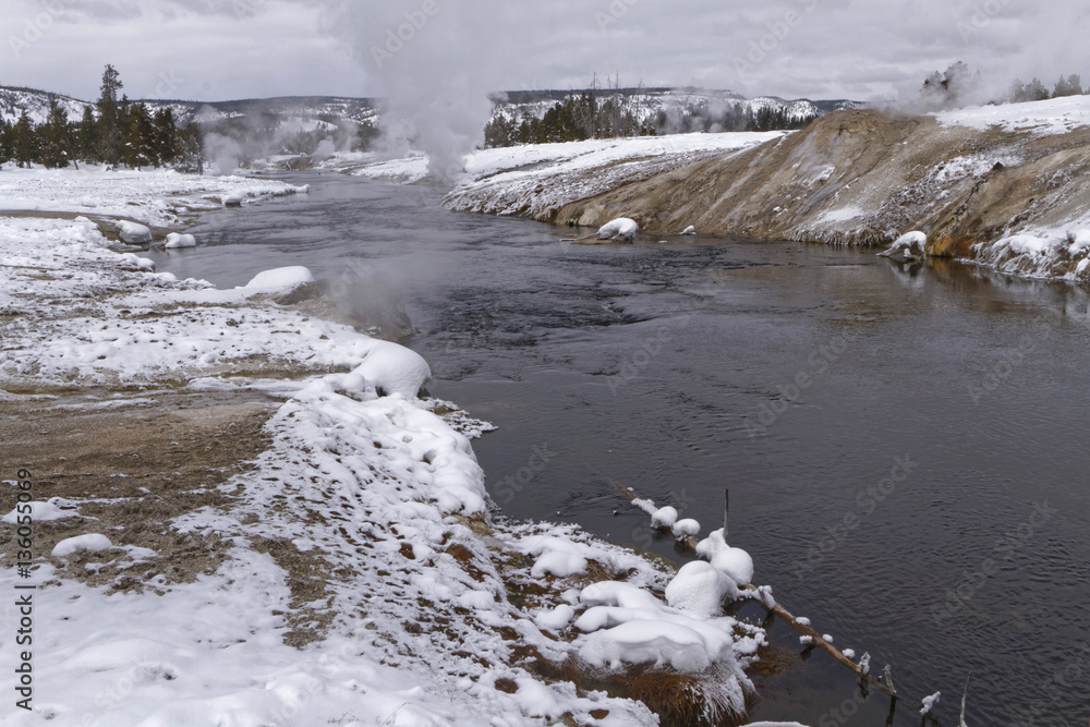 Firehole river winter landscape, Yellowstone National Park Firehole river winter landscape, Yellowstone National Park