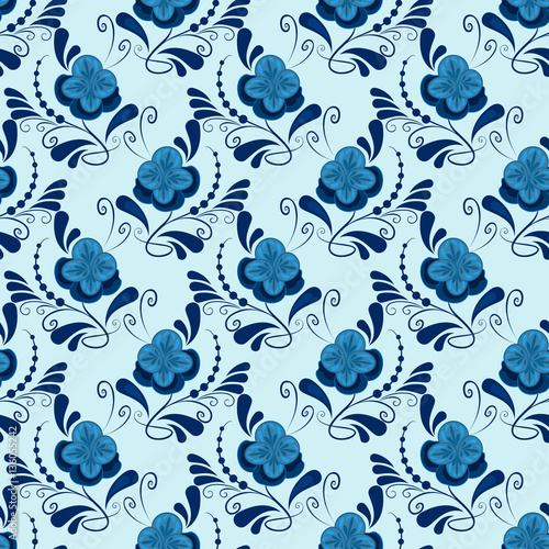 Seamless blue flowers gzhel vector pattern.