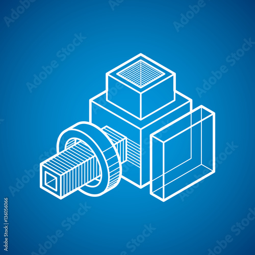 Abstract trigonometric construction, vector dimensional design t