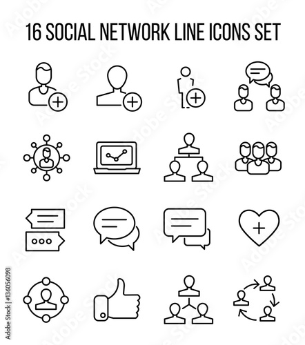 Set of social network icons in modern thin line style.