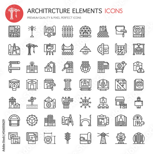 Architecture Elements , Thin Line and Pixel Perfect Icons