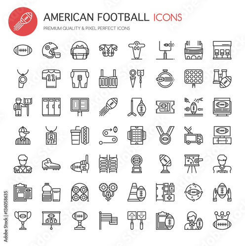 American Football Elements , Thin Line and Pixel Perfect Icons
