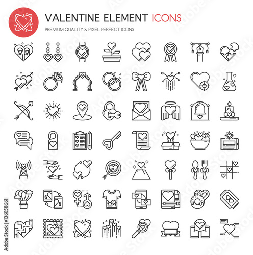 Valentine Element Icons, Thin Line and Pixel Perfect Icons