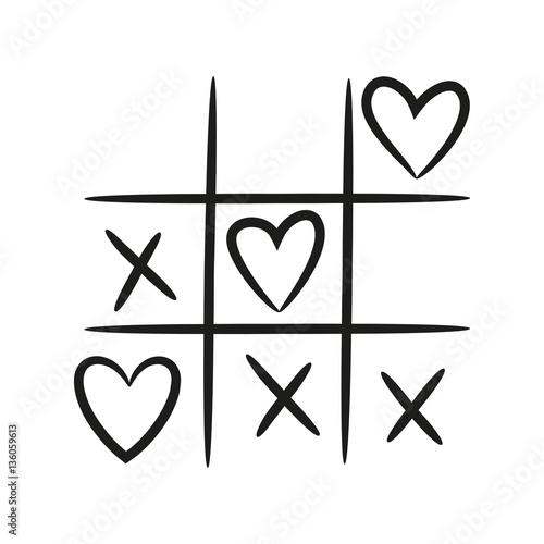 Tic tac toe with hearts on the white background for your design.