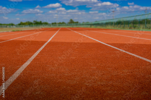 close up red running track background