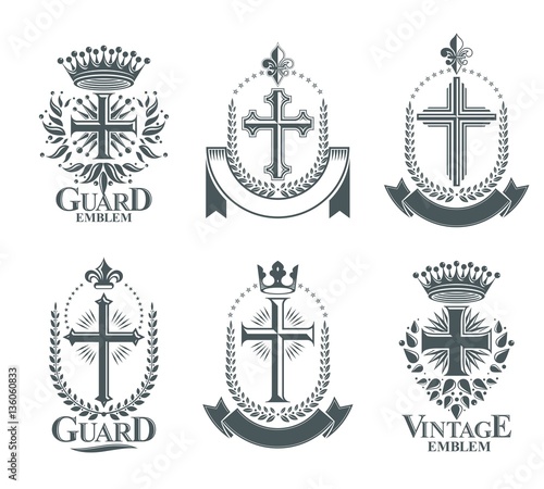 Christian Crosses emblems set. Heraldic vector design elements c