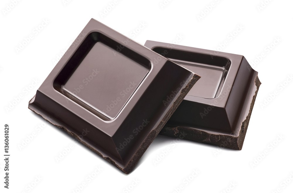 Chocolate separate pieces isolated on white background Chocolate separate pieces isolated on white background