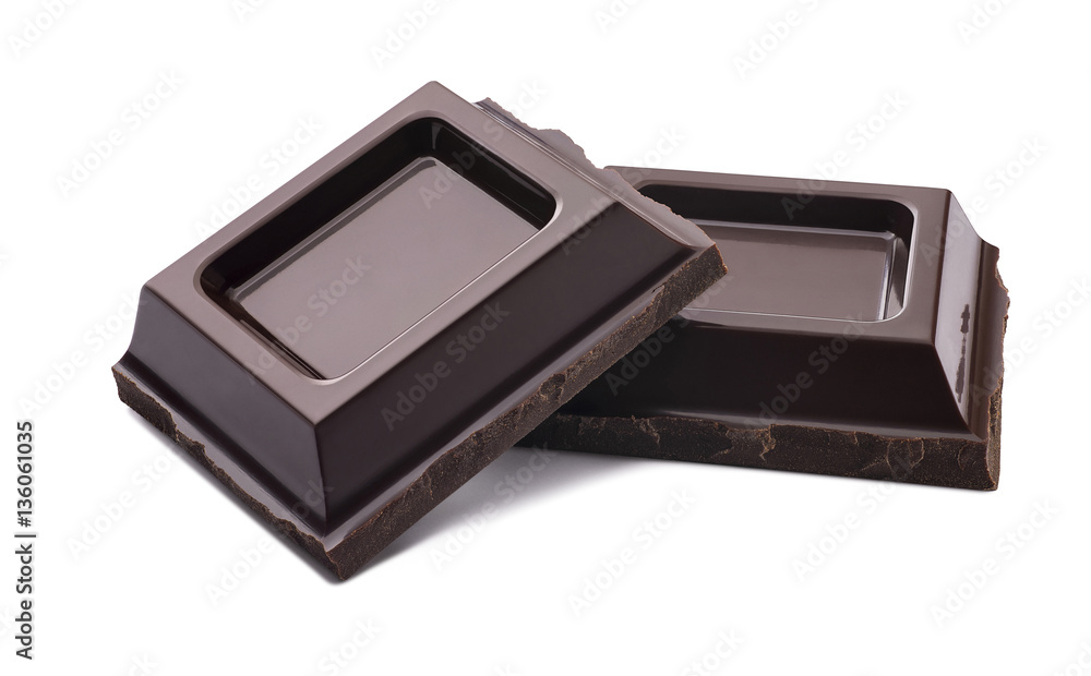 Chocolate bar double pieces isolated on white background Chocolate bar double pieces isolated on white background