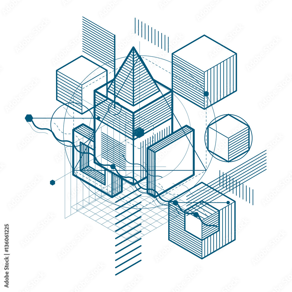 Isometric abstract background with linear dimensional shapes, ve Isometric abstract background with linear dimensional shapes, ve