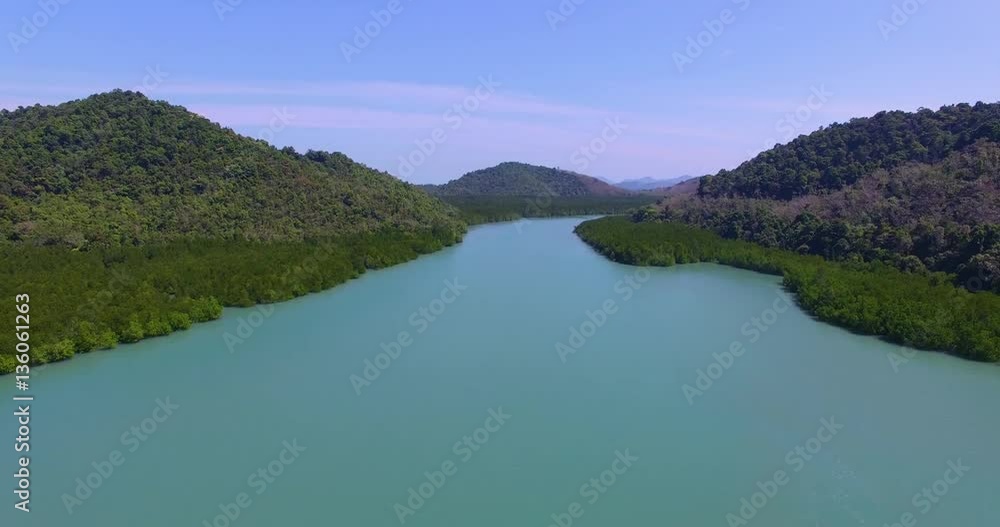 Aerial: Beautiful river between the mountains.
