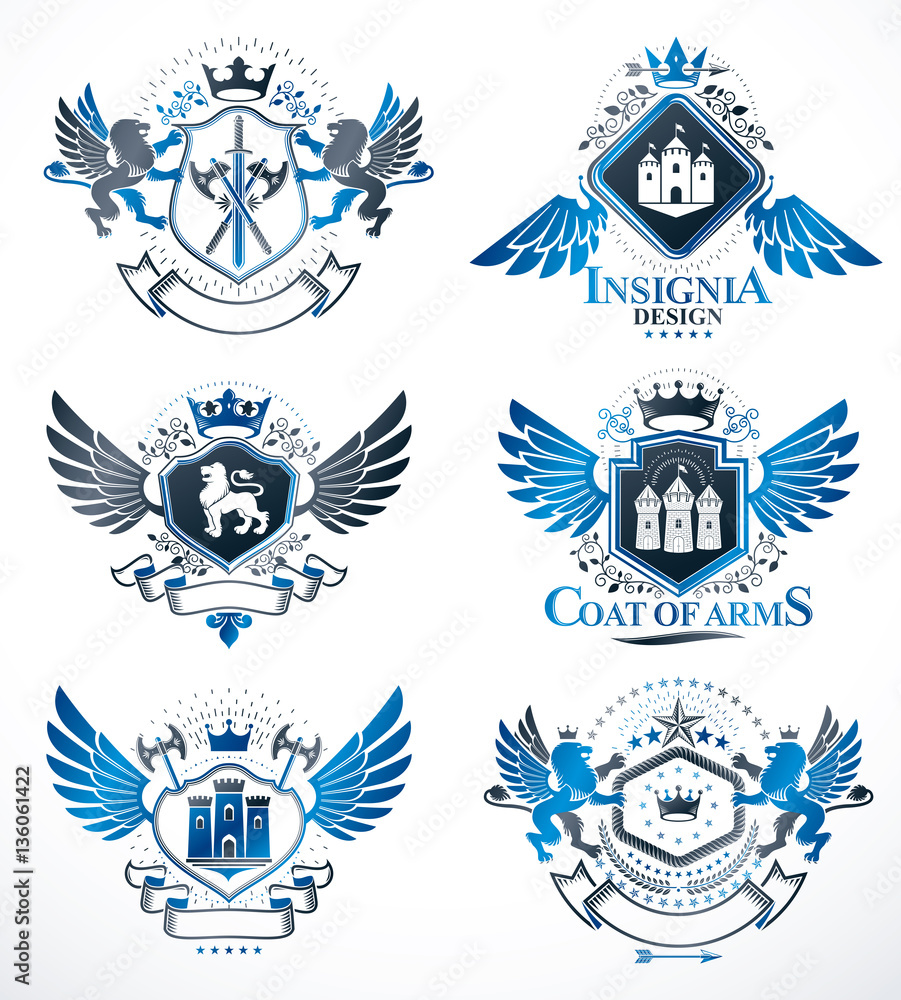 Set of luxury heraldic vector templates. Collection of vector sy