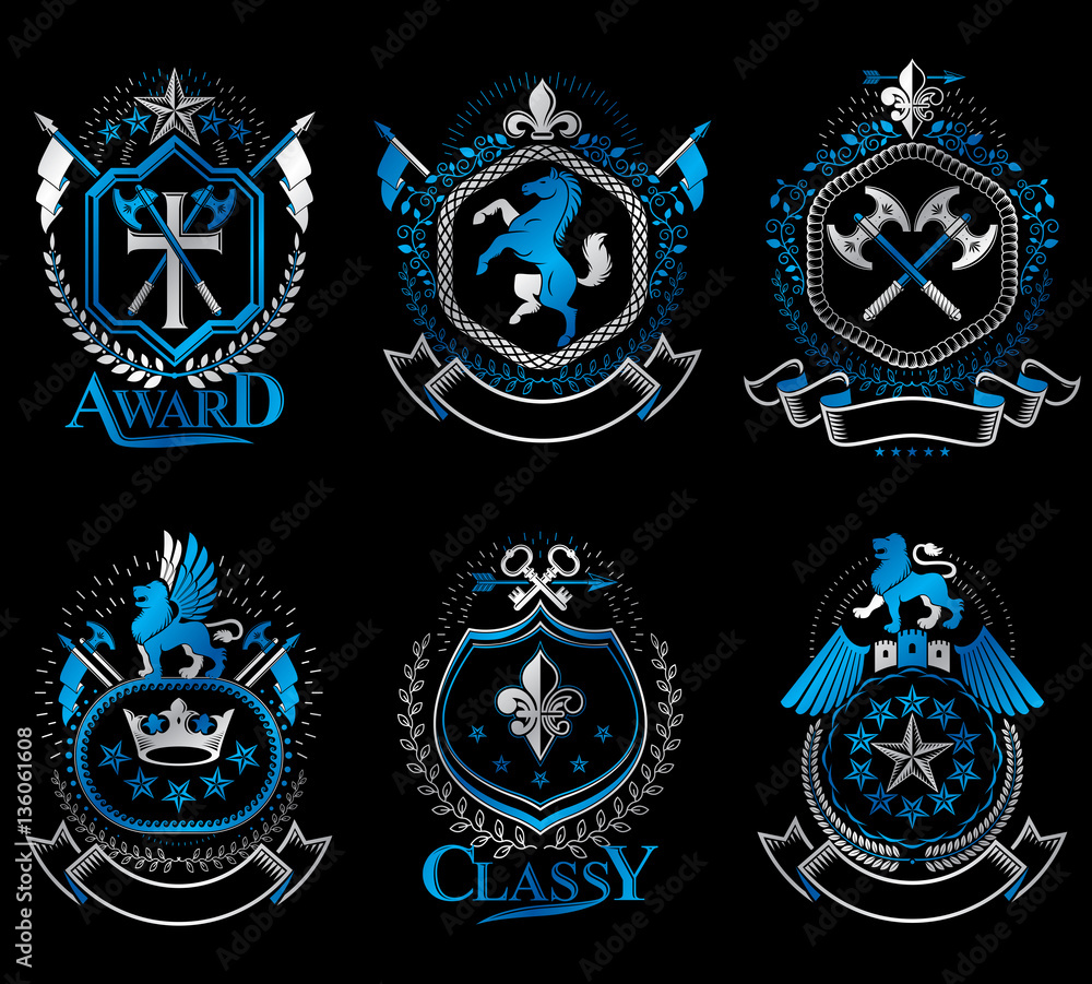 Set of luxury heraldic vector templates. Collection of vector sy