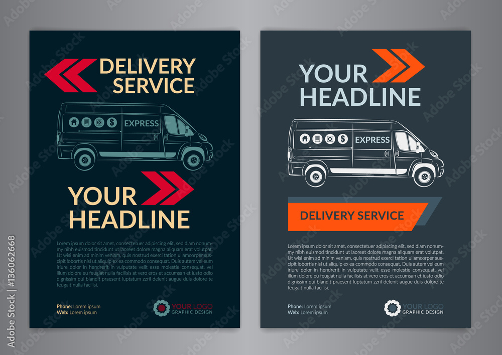 Set A4 Express delivery service brochure flyer design layout template ...