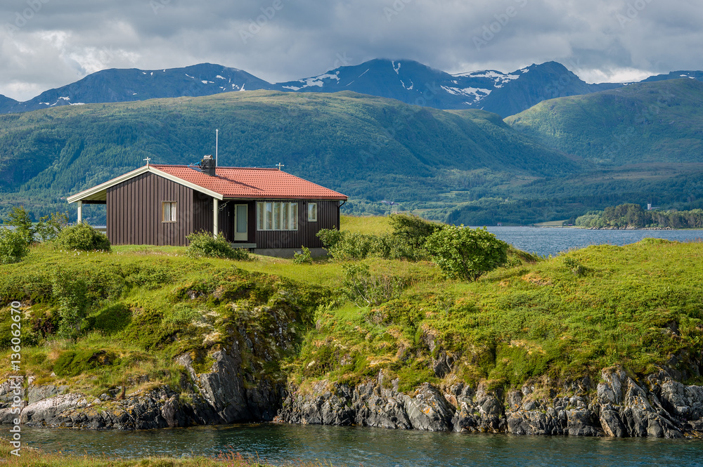 House at the rocks. Atlantic Ocean Road, Norway