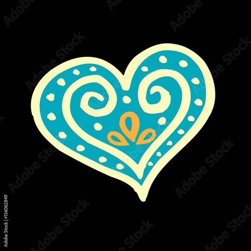 Patterned blue heart on a black background