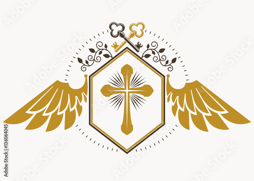 Vector retro insignia design decorated with eagle wings and made