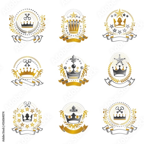 Royal Crowns emblems set. Heraldic vector design elements collec photo