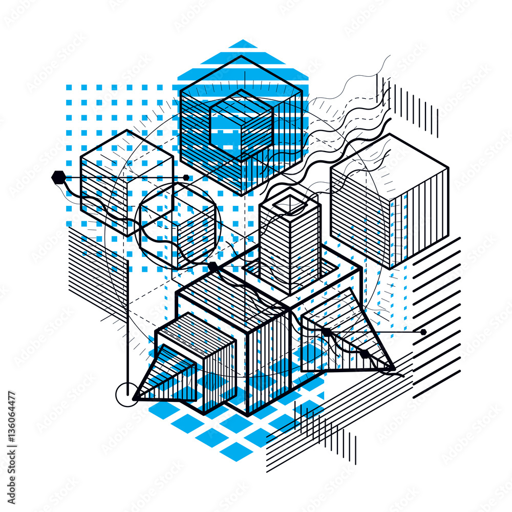 Fototapeta premium Abstract design with 3d linear mesh shapes and figures, vector i