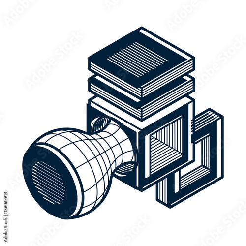 Abstract trigonometric construction, vector dimensional design t