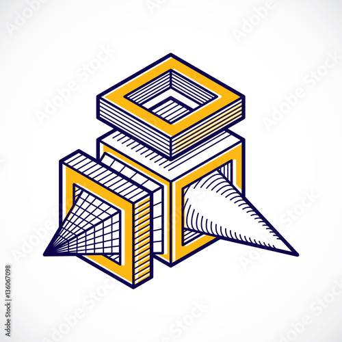 Abstract trigonometric construction, vector dimensional design t