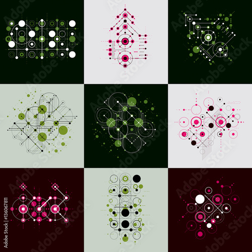 Set of vector abstract backgrounds created in Bauhaus retro styl