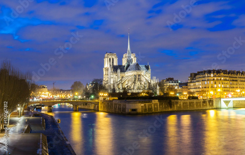 Notre Dame Cathedral at night, Paris, France.