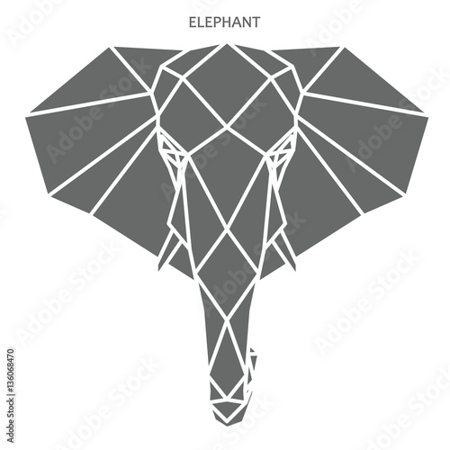 Elefante geometrico, testa di elefante in stile astratto di poligoni sullo sfondo bianco, illustrazione vettoriale