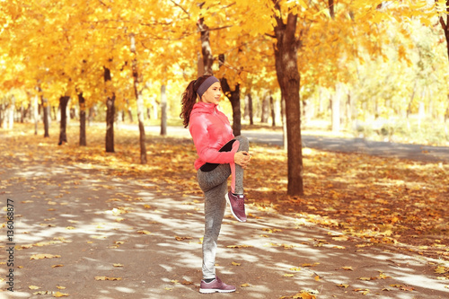 Sporty young woman training...