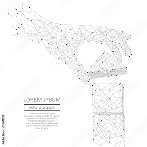 Abstract hand pick up the high tower polygonal, geometry triangle. Light connection structure. Low poly vector background. Business concept