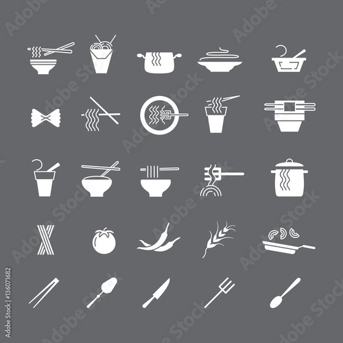 White Icons with dishes of noodles.