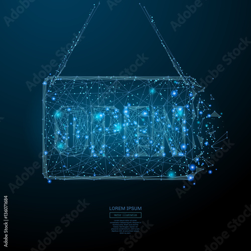 Abstract image of a open tablet blue in the form of a starry sky or space, consisting of points, lines, and shapes in the form of planets, stars and the universe. Vector business