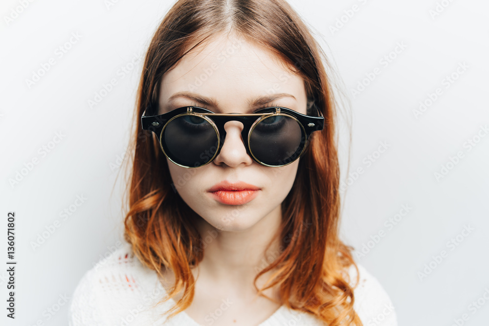 confident woman in sunglasses, painted lips confident woman in sunglasses, painted lips