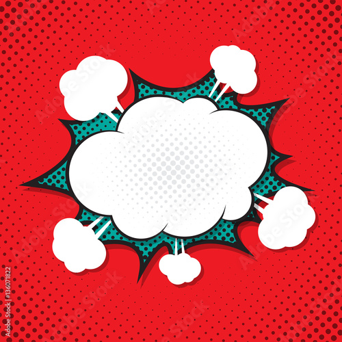 Comic speech bubble with burst and halftone. vector illustration