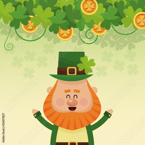 cheerful leprechaun hands up poster vector illustration eps 10